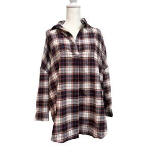 NWT Women French Connection Flannel Popover Top Blouse Shirt Oversize S